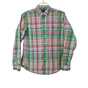 Ralph Lauren Men Slim Fit Plaid Button Up Shirt Size XL purple pony Green Orange